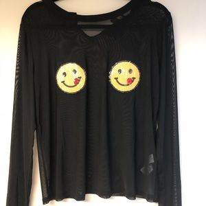 New w/ tags plus sheer shirt with sequin emojis